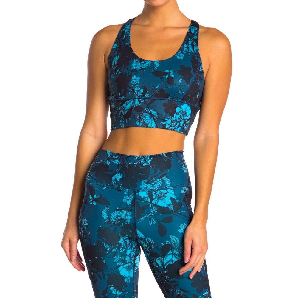 X By Gottex blue floral racerback longline sports bra